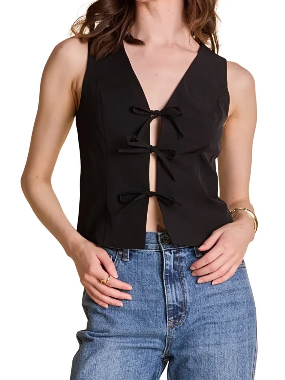 Zara sleeveless vest with a front tie-closure and V-neckline
